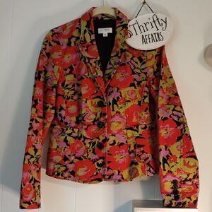 Isaac Mizrahi Blazer Floral Tapestry Jacket Womens Size Sm Bold Colorful Print